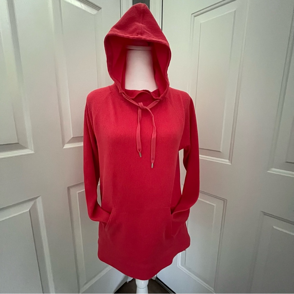 Chaps Sports Hoodie Women S/P Coral Cotton Waffle Knit Beach Active PreppyResort - Picture 5 of 9